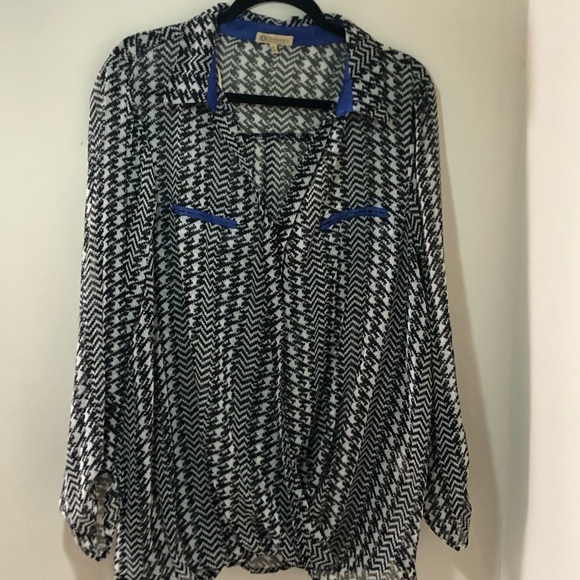 Chiffon blouse gingham chevron pattern size 2x - Picture 1 of 11